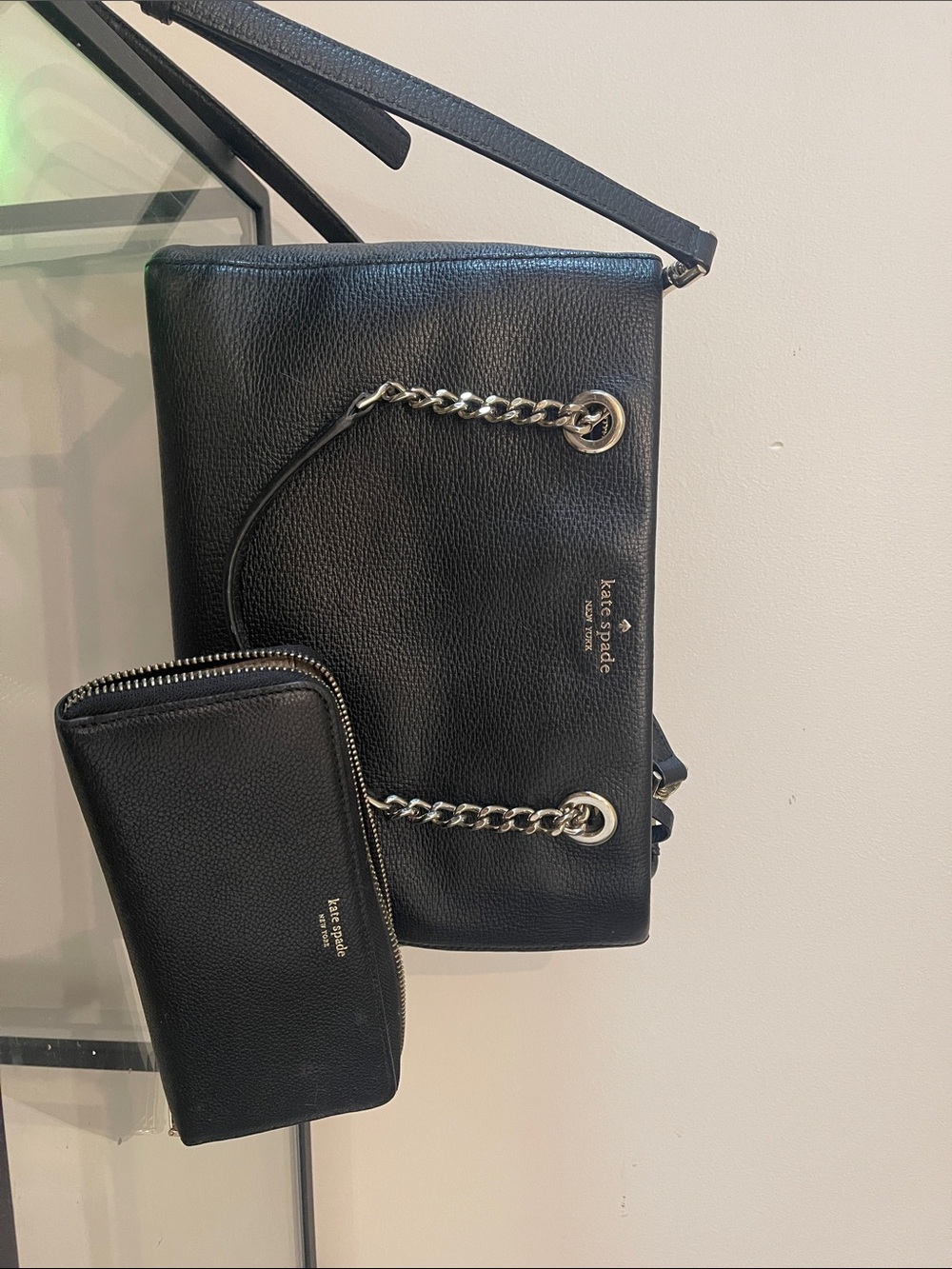 kate spade Black Pebbled Leather Chain-Handle Shoulder Bag with Wallet